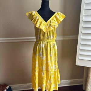 Banana Republic Yellow Floral Ruffle Dress XS Spring Summer Easter